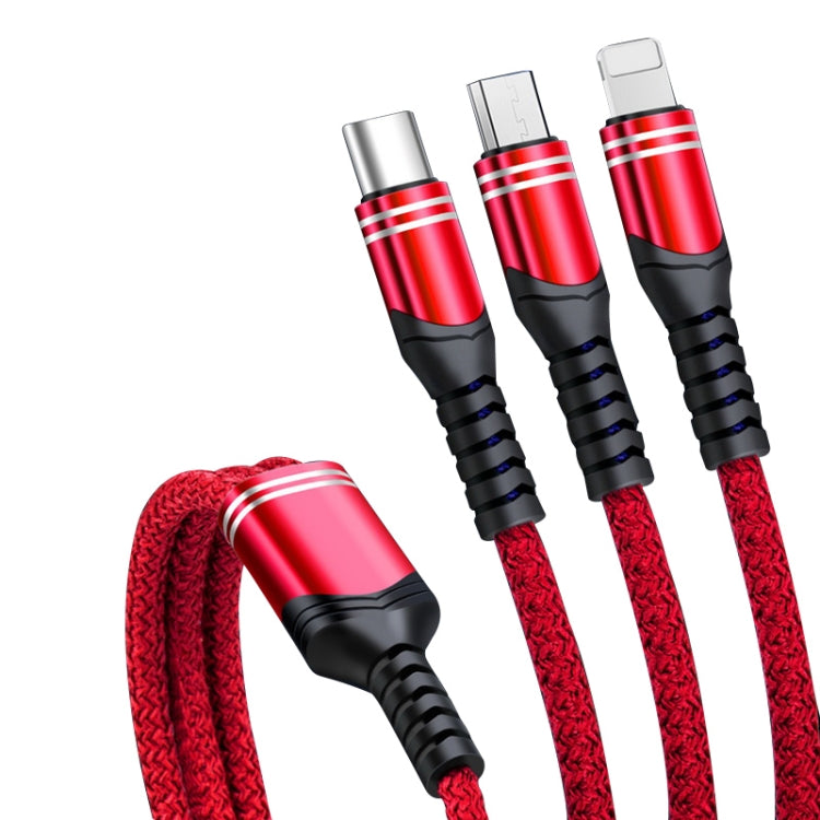 6A 66W 3 in 1 USB to 8 Pin + Micro USB + USB-C / Type-CFast Charging Braided Data Cable(Red) - Multifunction Cable by buy2fix | Online Shopping UK | buy2fix