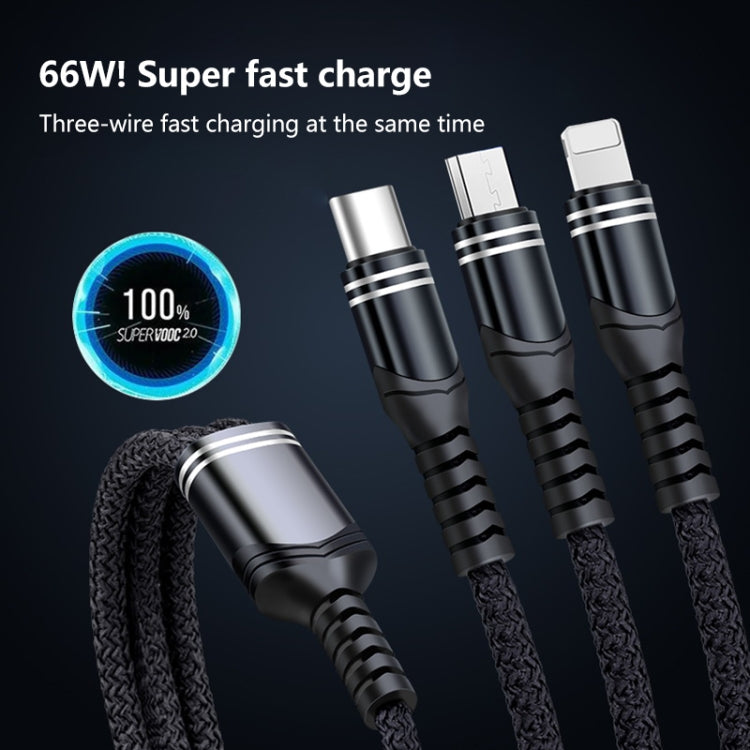 6A 66W 3 in 1 USB to 8 Pin + Micro USB + USB-C / Type-CFast Charging Braided Data Cable(Multicolor) - Multifunction Cable by buy2fix | Online Shopping UK | buy2fix