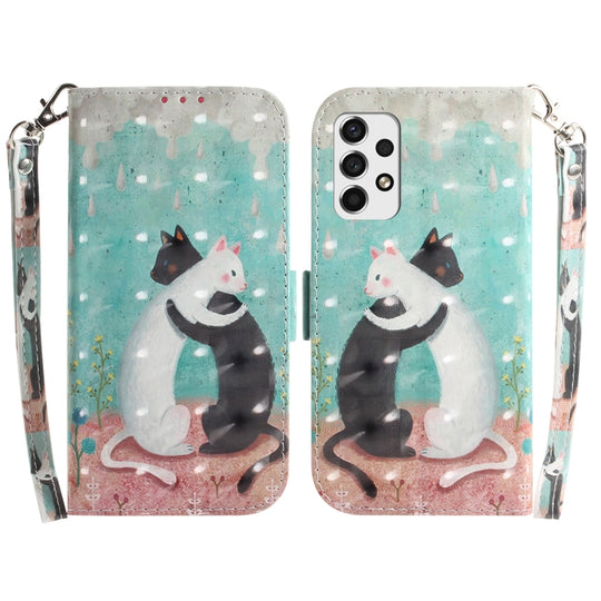 For Samsung Galaxy A73 5G 3D Colored Horizontal Flip Leather Phone Case(Black White Cat)