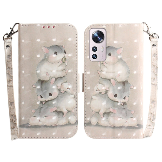 For Xiaomi 12 Pro 3D Colored Horizontal Flip Leather Phone Case(Squirrels)