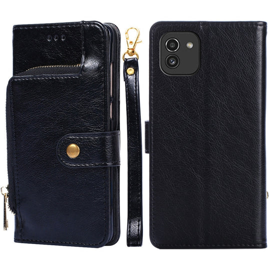 For Samsung Galaxy A03 EU Zipper Bag Leather Phone Case(Black)