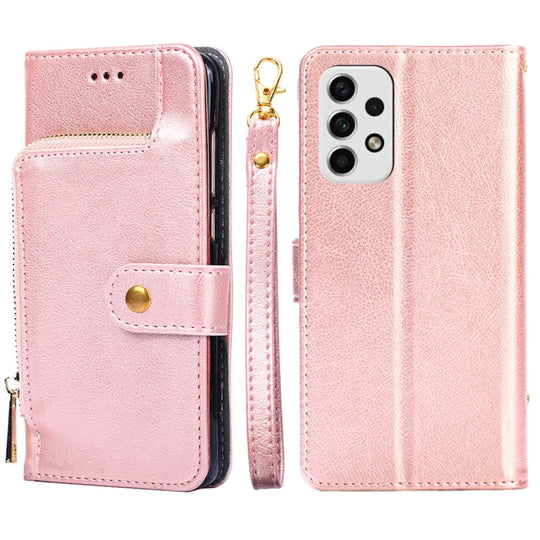 For Samsung Galaxy A23 5G Zipper Bag Leather Phone Case(Rose Gold)