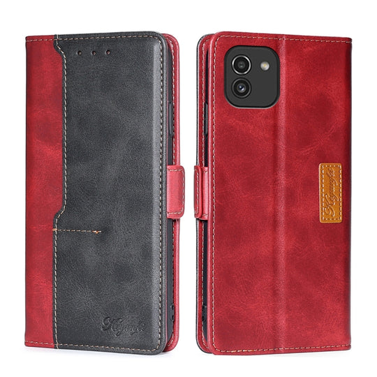 For Samsung Galaxy A03 EU Edition 166mm Contrast Color Side Buckle Leather Phone Case(Red + Black)