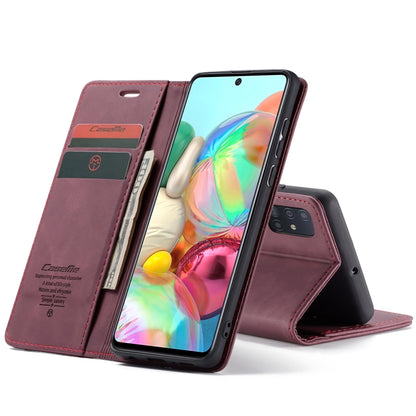 For Galaxy A71 CaseMe Multifunctional Horizontal Flip Leather Case, with Card Slot & Holder & Wallet(Wine Red) by CaseMe