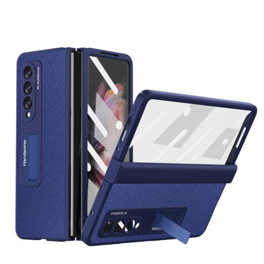 For Samsung Galaxy Z Fold3 Integrated  Cross Texture Hinge Full Coverage Flip Phone Case(Blue) - Galaxy Phone Cases by buy2fix | Online Shopping UK | buy2fix