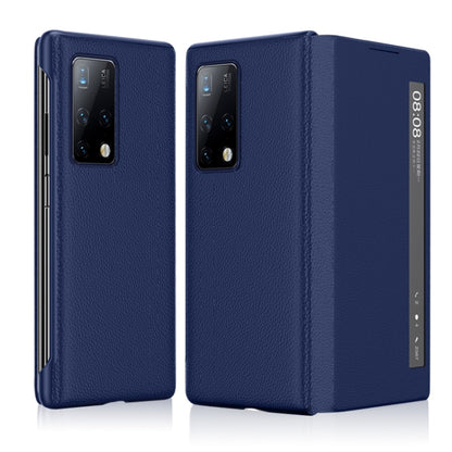 For Huawei Mate X2 Litchi Texture Horizontal Flip Leather Phone Case with Smart Touch Call Display ID(Blue) - Huawei Cases by buy2fix | Online Shopping UK | buy2fix