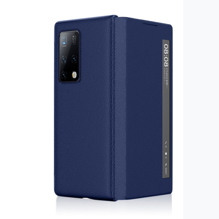For Huawei Mate X2 Litchi Texture Horizontal Flip Leather Phone Case with Smart Touch Call Display ID(Blue) - Huawei Cases by buy2fix | Online Shopping UK | buy2fix