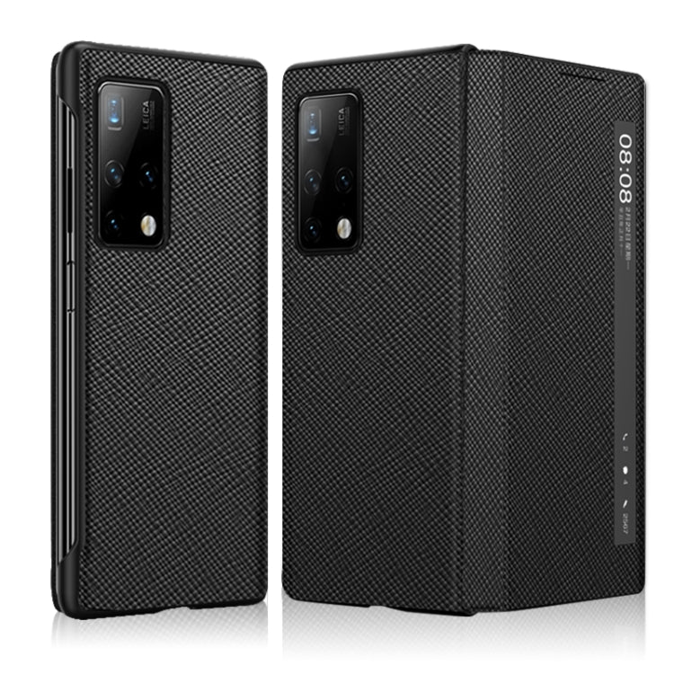 For Huawei Mate X2 Cross Texture Horizontal Flip Leather Phone Case with Smart Touch Call Display ID(Black) - Huawei Cases by buy2fix | Online Shopping UK | buy2fix