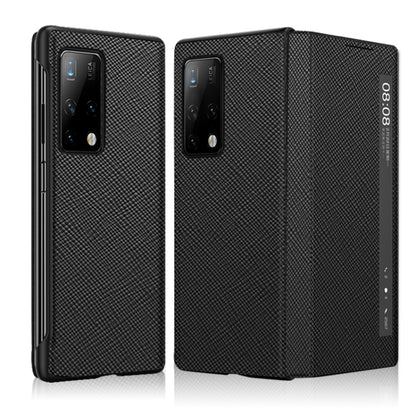 For Huawei Mate X2 Cross Texture Horizontal Flip Leather Phone Case with Smart Touch Call Display ID(Black) - Huawei Cases by buy2fix | Online Shopping UK | buy2fix