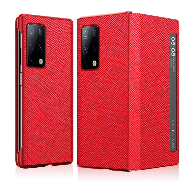 For Huawei Mate X2 Cross Texture Horizontal Flip Leather Phone Case with Smart Touch Call Display ID(Red) - Huawei Cases by buy2fix | Online Shopping UK | buy2fix