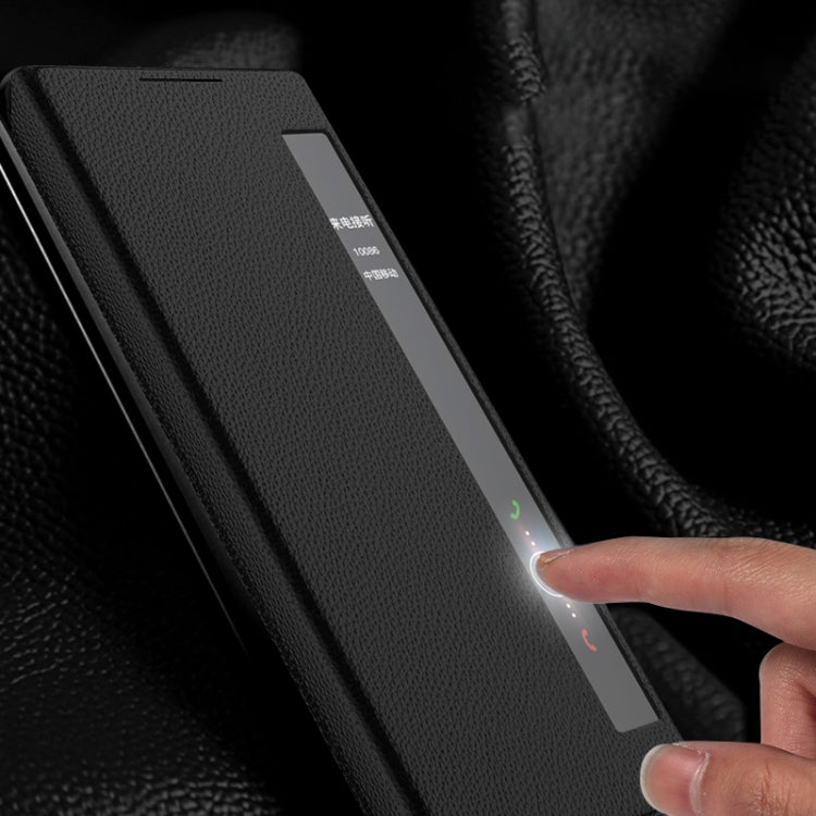 For Huawei Mate X2 Cross Texture Horizontal Flip Leather Phone Case with Smart Touch Call Display ID(Black) - Huawei Cases by buy2fix | Online Shopping UK | buy2fix