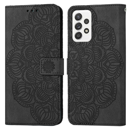 For Samsung Galaxy A73 Mandala Embossed Flip Leather Phone Case(Black)