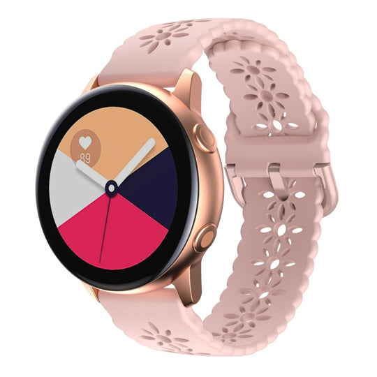 For Samsung Galaxy Watch4 20mm Plum Blossom Hollowed Silicone Watch Band(Pink)