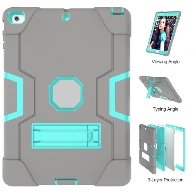For iPad 4 / 3 / 2 Silicone + PC Protective Case with Stand(Grey + Mint Green) - iPad 4 & 3 & 2 Cases by buy2fix | Online Shopping UK | buy2fix
