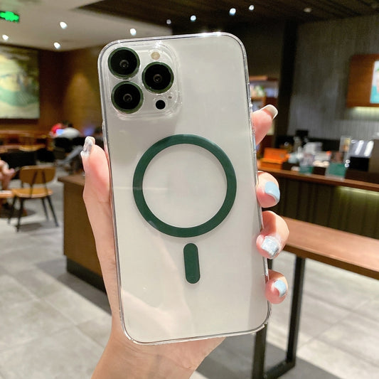 For iPhone 13 Pro MagSafe Magnetic Transparent PC + Glass Lens Film Phone Case (Green) - iPhone 13 Pro Cases by buy2fix | Online Shopping UK | buy2fix