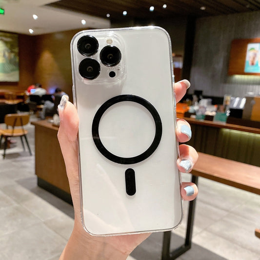 For iPhone 12 Pro MagSafe Magnetic Transparent PC + Glass Lens Film Phone Case(Black) - iPhone 12 / 12 Pro Cases by buy2fix | Online Shopping UK | buy2fix