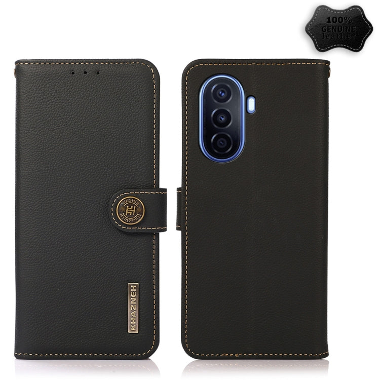For Huawei nova Y70 Plus KHAZNEH Custer Genuine Leather RFID Phone Case(Black) - Huawei Cases by buy2fix | Online Shopping UK | buy2fix