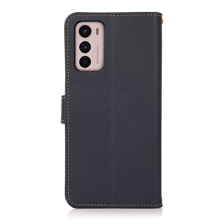 For Motorola Moto G42 KHAZNEH Custer Genuine Leather RFID Phone Case(Blue) - Motorola Cases by buy2fix | Online Shopping UK | buy2fix