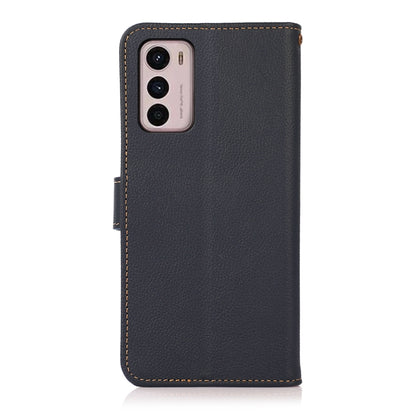 For Motorola Moto G42 KHAZNEH Custer Genuine Leather RFID Phone Case(Blue) - Motorola Cases by buy2fix | Online Shopping UK | buy2fix