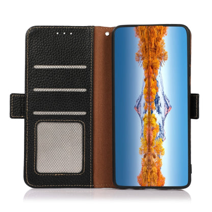 For Motorola Moto G42 KHAZNEH Side-Magnetic Litchi Genuine Leather RFID Phone Case(Blue) - Motorola Cases by buy2fix | Online Shopping UK | buy2fix