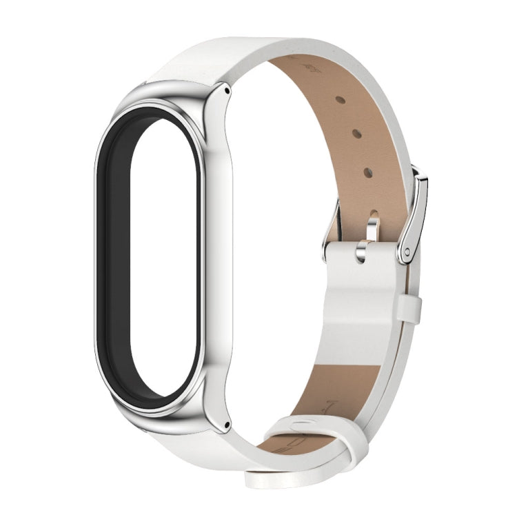 For Xiaomi Mi Band 7 / 7 NFC MIJOBS CS Metal Case + Microfiber Leather Watch Band(White Silver) - Watch Bands by MIJOBS | Online Shopping UK | buy2fix