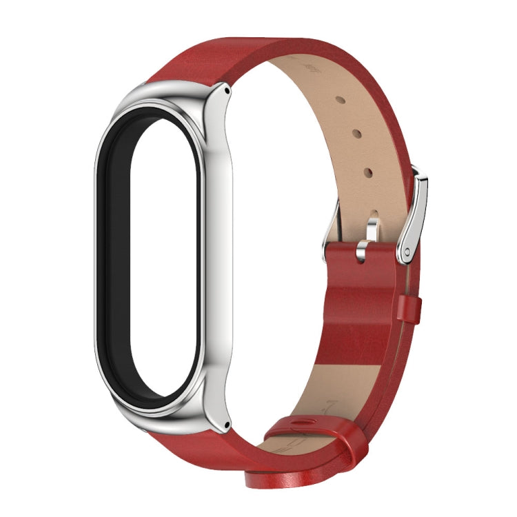 For Xiaomi Mi Band 7 / 7 NFC MIJOBS CS Metal Case + Microfiber Leather Watch Band(Red Silver) - Watch Bands by MIJOBS | Online Shopping UK | buy2fix