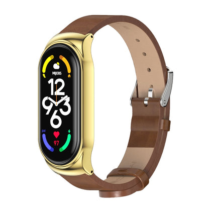 For Xiaomi Mi Band 7 / 7 NFC MIJOBS CS Metal Case + Microfiber Leather Watch Band(Brown Gold) - Watch Bands by MIJOBS | Online Shopping UK | buy2fix