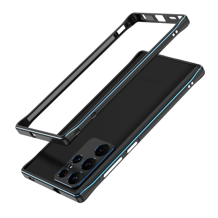 For Samsung Galaxy S22 Ultra Aurora Series Lens Protector + Metal Frame Protective Phone Case(Black Blue) - Galaxy S22 Ultra 5G Cases by buy2fix | Online Shopping UK | buy2fix