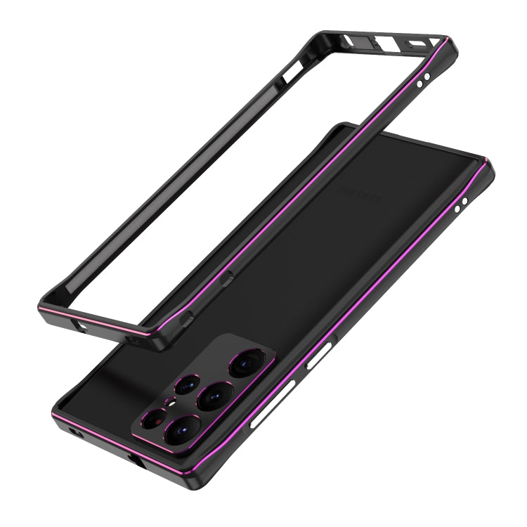 For Samsung Galaxy S22 Ultra Aurora Series Lens Protector + Metal Frame Protective Phone Case(Black Purple) - Galaxy S22 Ultra 5G Cases by buy2fix | Online Shopping UK | buy2fix