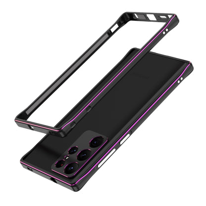 For Samsung Galaxy S22 Ultra Aurora Series Lens Protector + Metal Frame Protective Phone Case(Black Purple) - Galaxy S22 Ultra 5G Cases by buy2fix | Online Shopping UK | buy2fix