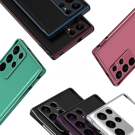 For Samsung Galaxy S22 Ultra Aurora Series Lens Protector + Metal Frame Protective Phone Case(Wine Red Silver) - Galaxy S22 Ultra 5G Cases by buy2fix | Online Shopping UK | buy2fix