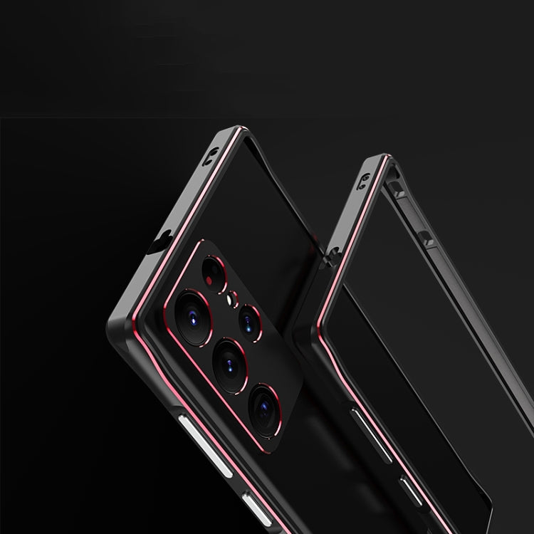 For Samsung Galaxy S22 Ultra Aurora Series Lens Protector + Metal Frame Protective Phone Case(Black Purple) - Galaxy S22 Ultra 5G Cases by buy2fix | Online Shopping UK | buy2fix