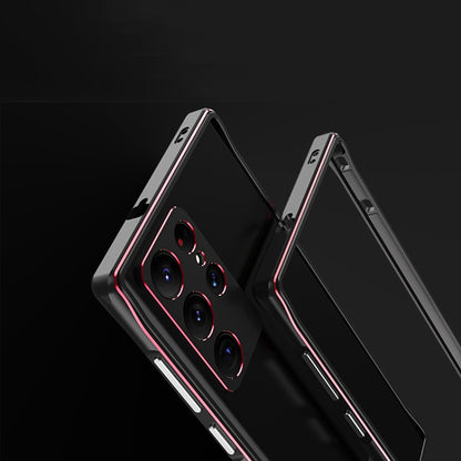 For Samsung Galaxy S22 Ultra Aurora Series Lens Protector + Metal Frame Protective Phone Case(Black Purple) - Galaxy S22 Ultra 5G Cases by buy2fix | Online Shopping UK | buy2fix