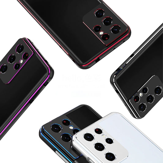For Samsung Galaxy S21 Ultra Aurora Series Lens Protector + Metal Frame Protective Phone Case(Black Red) - Galaxy S21 Ultra 5G Cases by buy2fix | Online Shopping UK | buy2fix