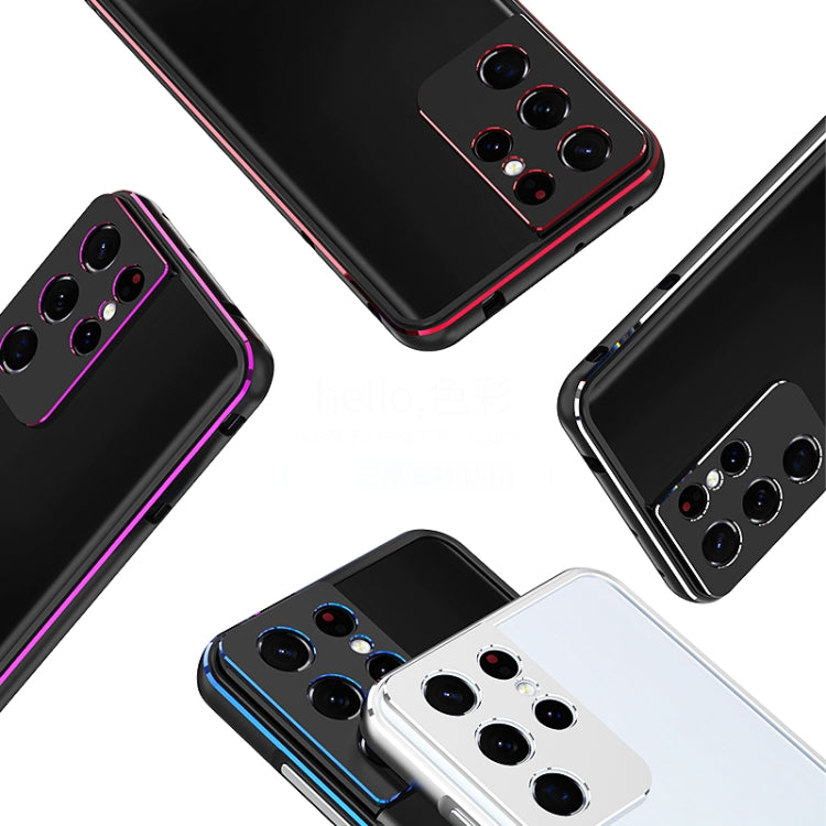 For Samsung Galaxy S21 Ultra Aurora Series Lens Protector + Metal Frame Protective Phone Case(Black Blue) - Galaxy S21 Ultra 5G Cases by buy2fix | Online Shopping UK | buy2fix