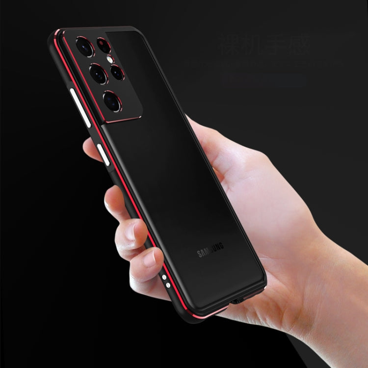For Samsung Galaxy S21 Ultra Aurora Series Lens Protector + Metal Frame Protective Phone Case(Black Red) - Galaxy S21 Ultra 5G Cases by buy2fix | Online Shopping UK | buy2fix