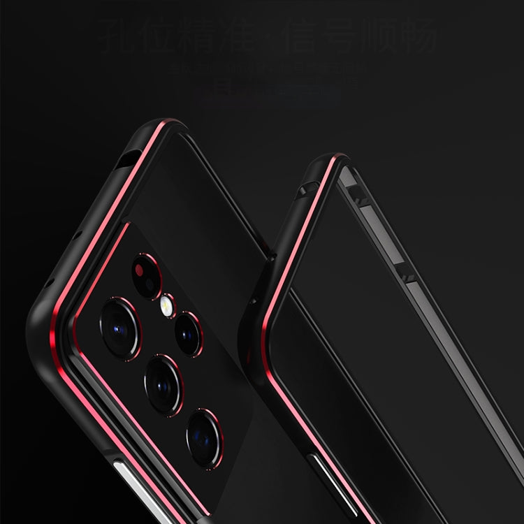 For Samsung Galaxy S21 Ultra Aurora Series Lens Protector + Metal Frame Protective Phone Case(Black Red) - Galaxy S21 Ultra 5G Cases by buy2fix | Online Shopping UK | buy2fix