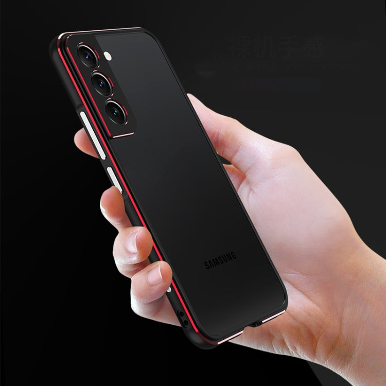 For Samsung Galaxy S22 5G Aurora Series Lens Protector + Metal Frame Protective Phone Case(Black Red) - Galaxy S22 5G Cases by buy2fix | Online Shopping UK | buy2fix