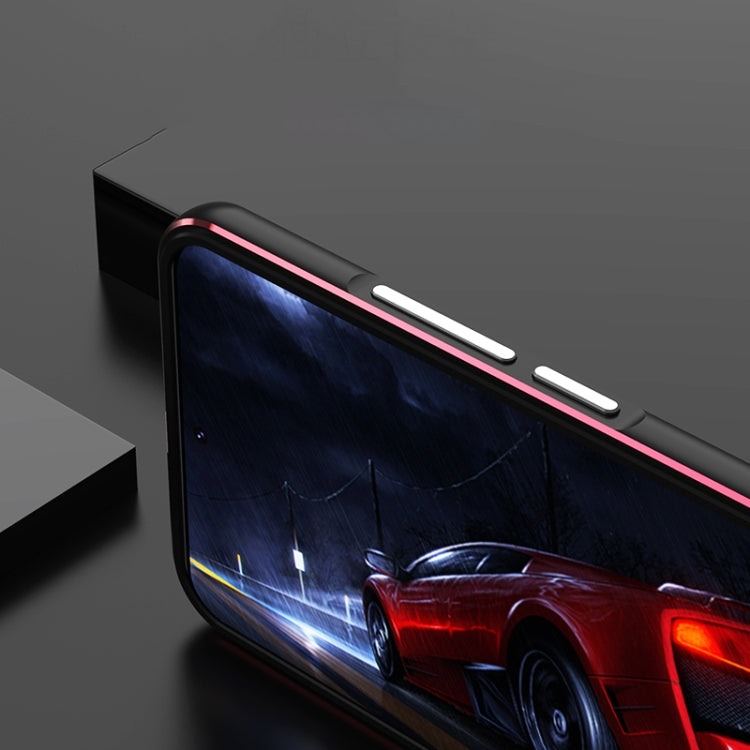 For Samsung Galaxy S22 5G Aurora Series Lens Protector + Metal Frame Protective Phone Case(Black Red) - Galaxy S22 5G Cases by buy2fix | Online Shopping UK | buy2fix