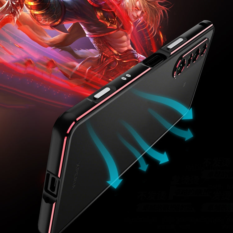 For Sony Xperia 1 IV Aurora Series Lens Protector + Metal Frame Protective Phone Case(Black Red) - Sony Cases by buy2fix | Online Shopping UK | buy2fix