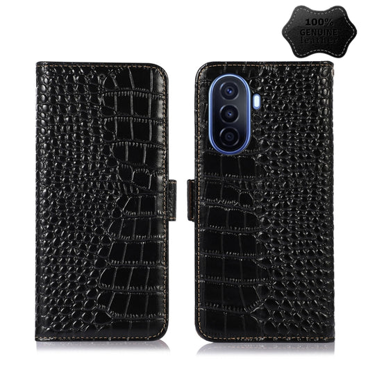 For Huawei Enjoy 50 CN / nova Y70 Plus / Y70 4G CN Crocodile Top Layer Cowhide Leather Phone Case(Black) - Huawei Cases by buy2fix | Online Shopping UK | buy2fix