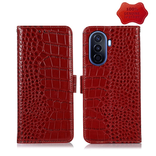 For Huawei Enjoy 50 CN / nova Y70 Plus / Y70 4G CN Crocodile Top Layer Cowhide Leather Phone Case(Red) - Huawei Cases by buy2fix | Online Shopping UK | buy2fix