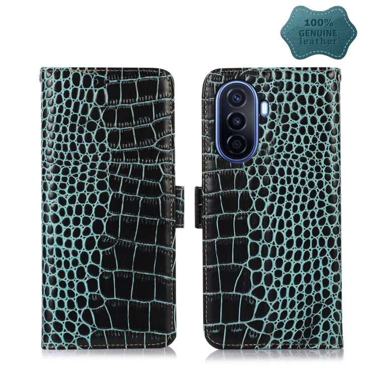 For Huawei Enjoy 50 CN / nova Y70 Plus / Y70 4G CN Crocodile Top Layer Cowhide Leather Phone Case(Green) - Huawei Cases by buy2fix | Online Shopping UK | buy2fix