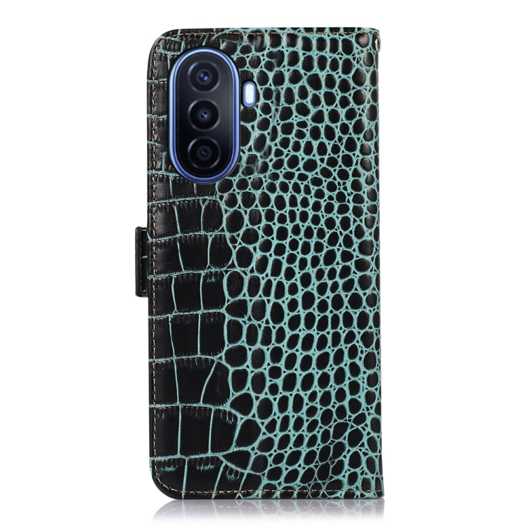 For Huawei Enjoy 50 CN / nova Y70 Plus / Y70 4G CN Crocodile Top Layer Cowhide Leather Phone Case(Green) - Huawei Cases by buy2fix | Online Shopping UK | buy2fix