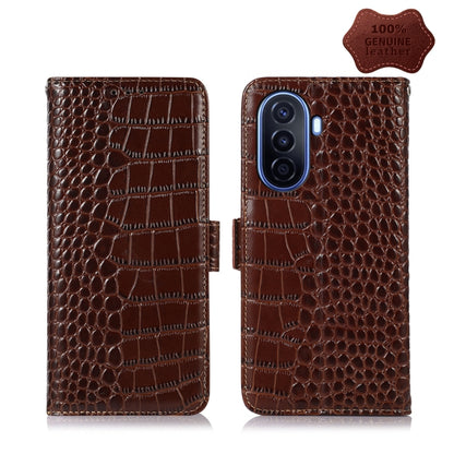 For Huawei Enjoy 50 CN / nova Y70 Plus / Y70 4G CN Crocodile Top Layer Cowhide Leather Phone Case(Brown) - Huawei Cases by buy2fix | Online Shopping UK | buy2fix