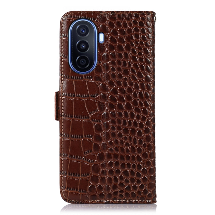For Huawei Enjoy 50 CN / nova Y70 Plus / Y70 4G CN Crocodile Top Layer Cowhide Leather Phone Case(Brown) - Huawei Cases by buy2fix | Online Shopping UK | buy2fix