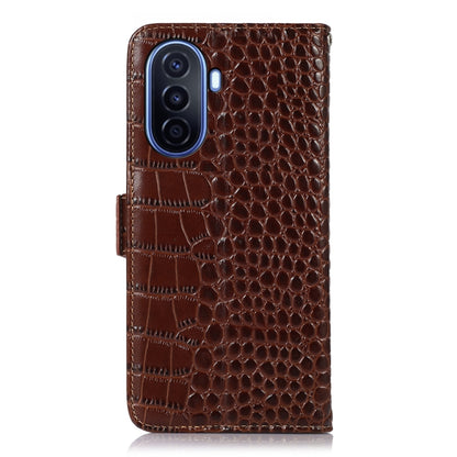 For Huawei Enjoy 50 CN / nova Y70 Plus / Y70 4G CN Crocodile Top Layer Cowhide Leather Phone Case(Brown) - Huawei Cases by buy2fix | Online Shopping UK | buy2fix