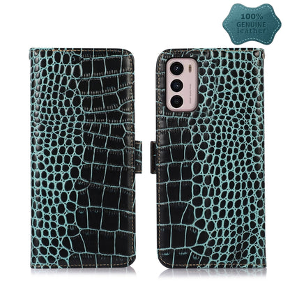 For Motorola Moto G42 Crocodile Top Layer Cowhide Leather Phone Case(Green) - Motorola Cases by buy2fix | Online Shopping UK | buy2fix