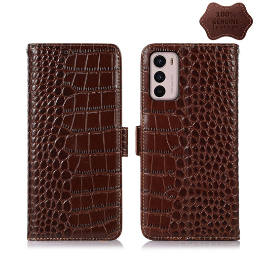 For Motorola Moto G42 Crocodile Top Layer Cowhide Leather Phone Case(Brown) - Motorola Cases by buy2fix | Online Shopping UK | buy2fix