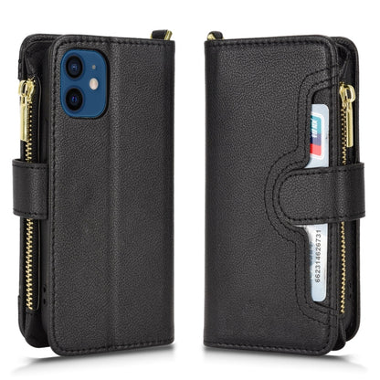 For iPhone 12 mini Litchi Texture Zipper Leather Phone Case (Black) - iPhone 12 mini Cases by buy2fix | Online Shopping UK | buy2fix